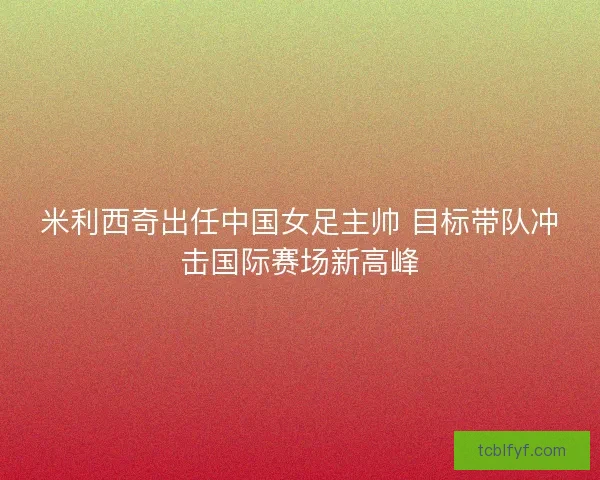 米利西奇出任中国女足主帅 目标带队冲击国际赛场新高峰